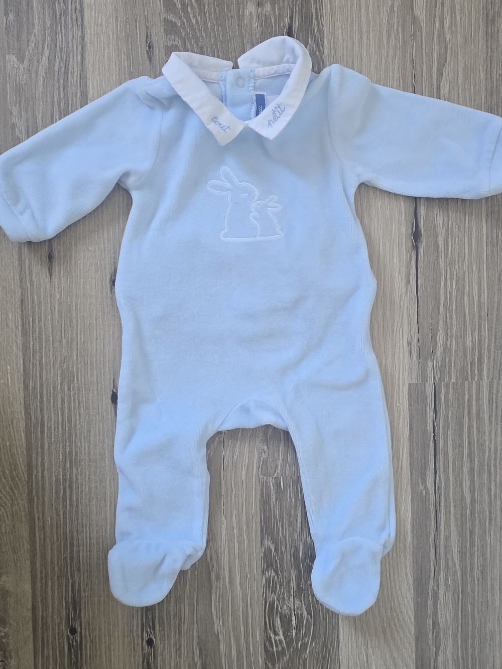 Jacadi Light Blue Footed One-Piece with Embroidered Rabbits